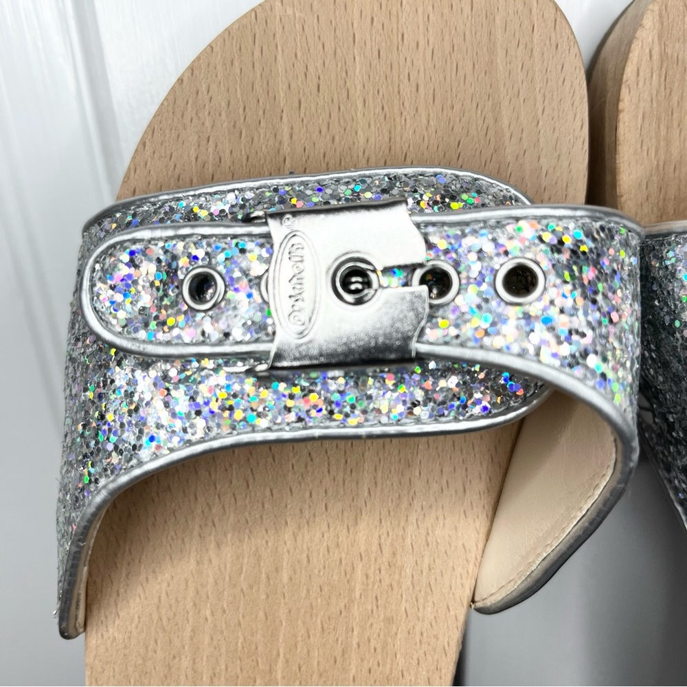 J Crew & Dr Scholls Silver Sandals with Glittery Straps and Flat Sole Clog - Picture 3 of 11